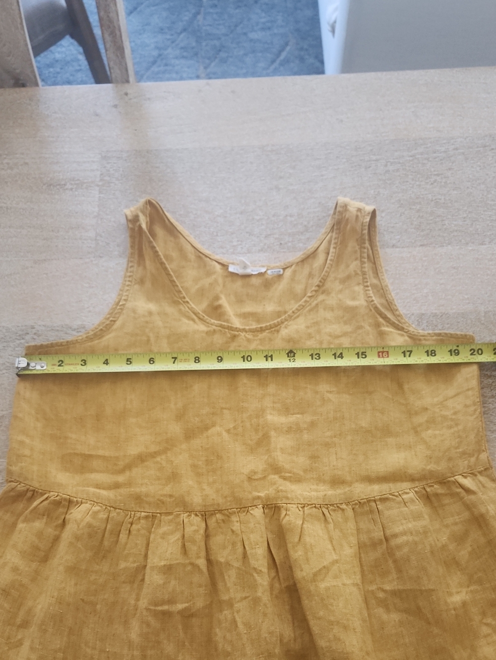eileen fisher yellow linen tiered midi shift dress medium - Picture 5 of 5